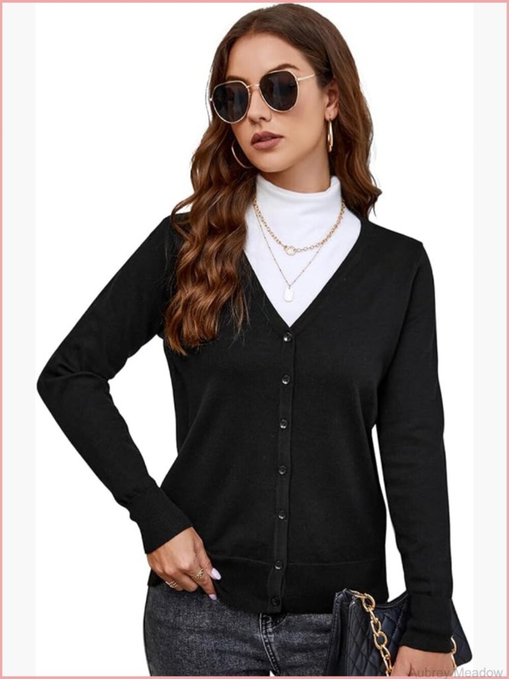 Women's Long Sleeve V Neck Button Down Knit Cardigan Classic Solid Sweaters